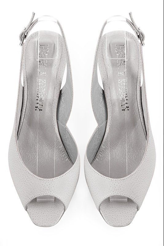 Pure white women's slingback sandals. Round toe. High slim heel. Top view - Florence KOOIJMAN